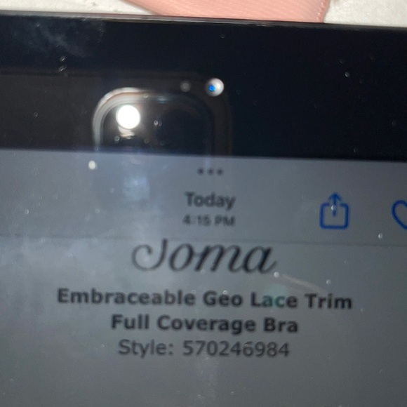 SOMA Embraceable GEO lace trim full coverage bra 36D pink with black lace trim - Picture 8 of 8